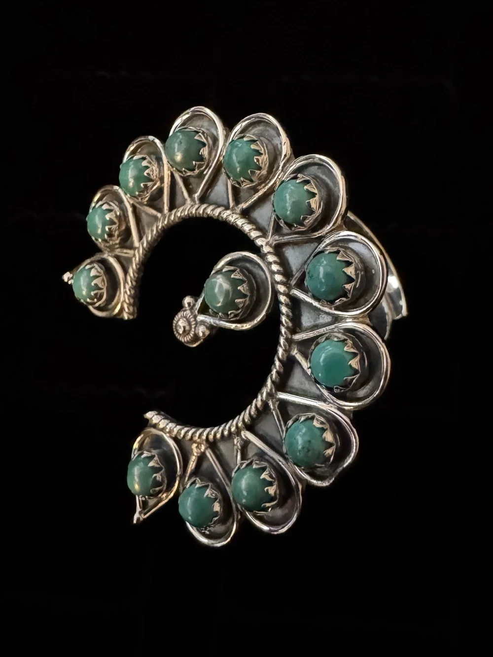 Turquoise Cluster Squash‎ Blossom statement, ring, - Sterling Silver